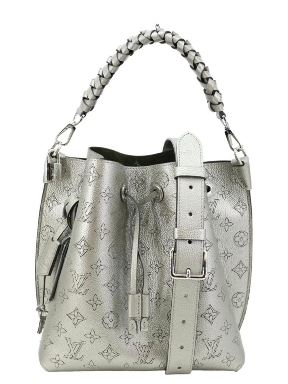 Louis Vuitton  Muria Mahina Perforated Leather Shoulder Bucket Bag Silver
